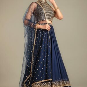 Powder Blue Net Sequins Embroidered Party Lehenga