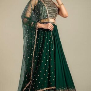 Bottle Green Colour Georgette Lehenga.