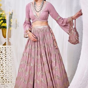 Peach Georgette Tiered Ruffle Lehenga Set
